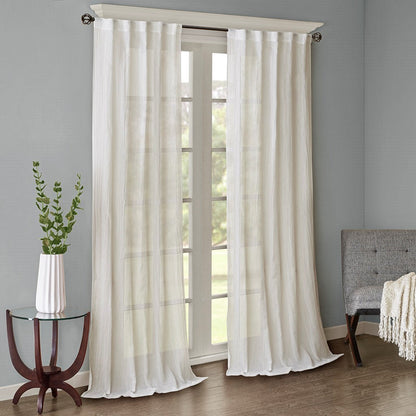 Solid Crushed Curtain Panel Pair with Sheer Texture - White