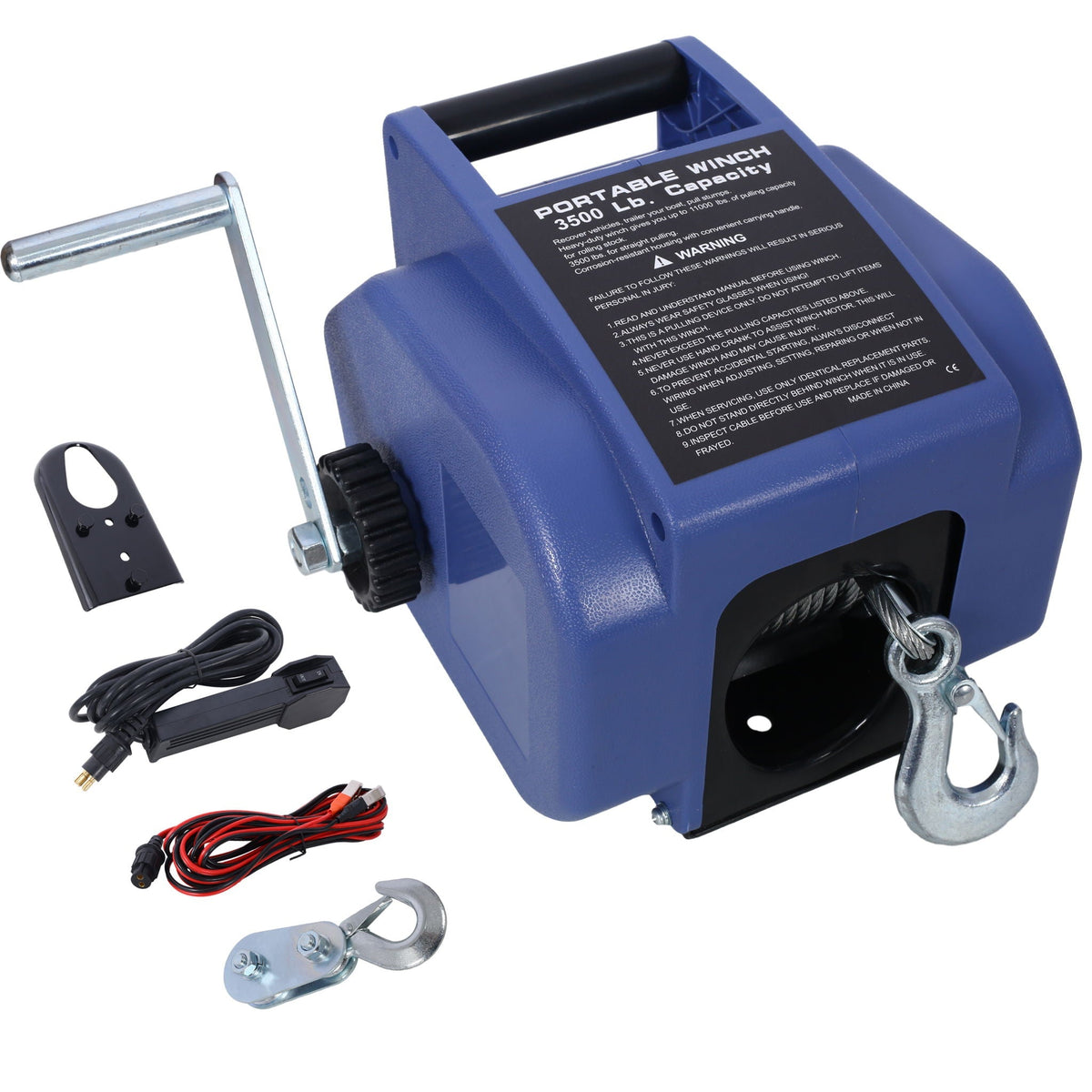 Reversible Electric 12V Trailer Winch with Galvanized Wire Rope - Blue