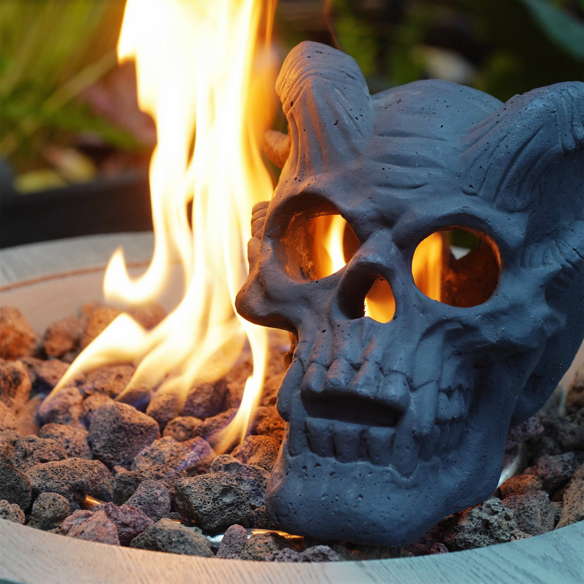 Hand-Forged Flame Skull for Fire Pits with Dramatic Flame Vents - Natural Finish