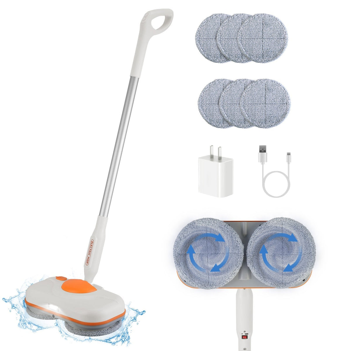 Dual Motor Cordless Spin Mop Self-Propelled Floor Cleaner with 6 Microfiber Pads 2 Speeds 900ML Water Tank One Click Spraying Headlight for Multiple F