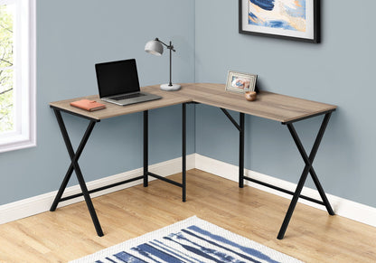 Contemporary L-Shaped Corner Computer Desk with Metal Base - Light Brown, Gray, or White