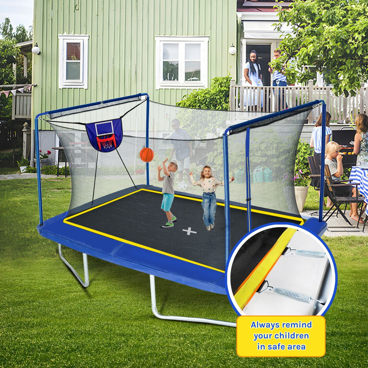 Rectangular Trampoline with Basketball Board and Ladder - 8ft x 12ft