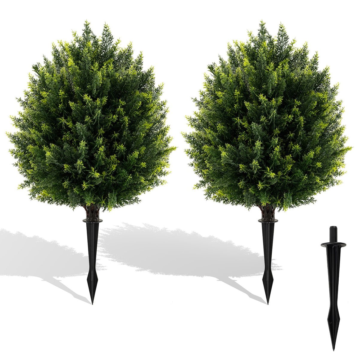 24 Inches Artificial Cypress Topiary Ball Tree Set with Ground Spike-Green