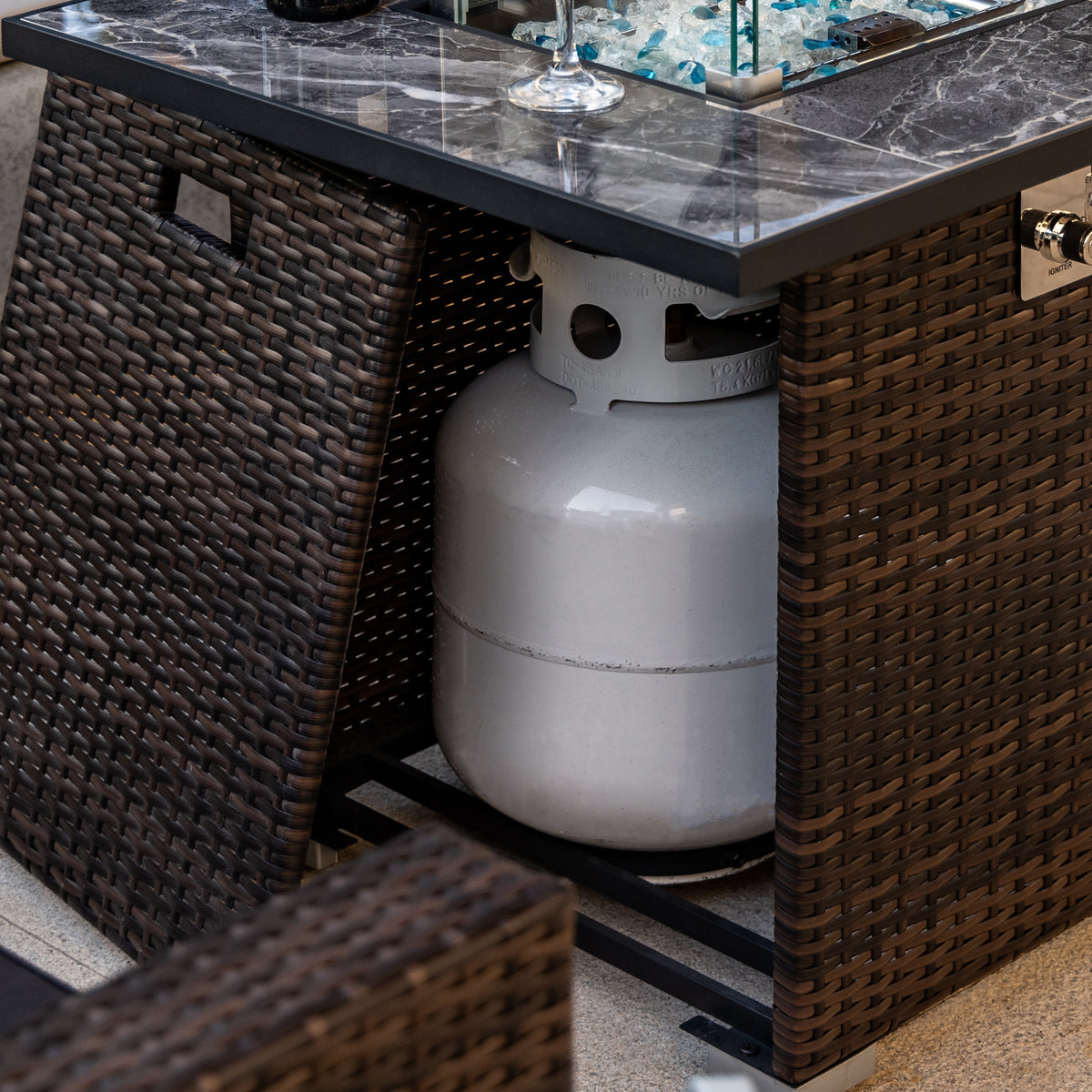 44" Propane Gas Fire Pit Table with Tile Top and Wicker Base - Espresso