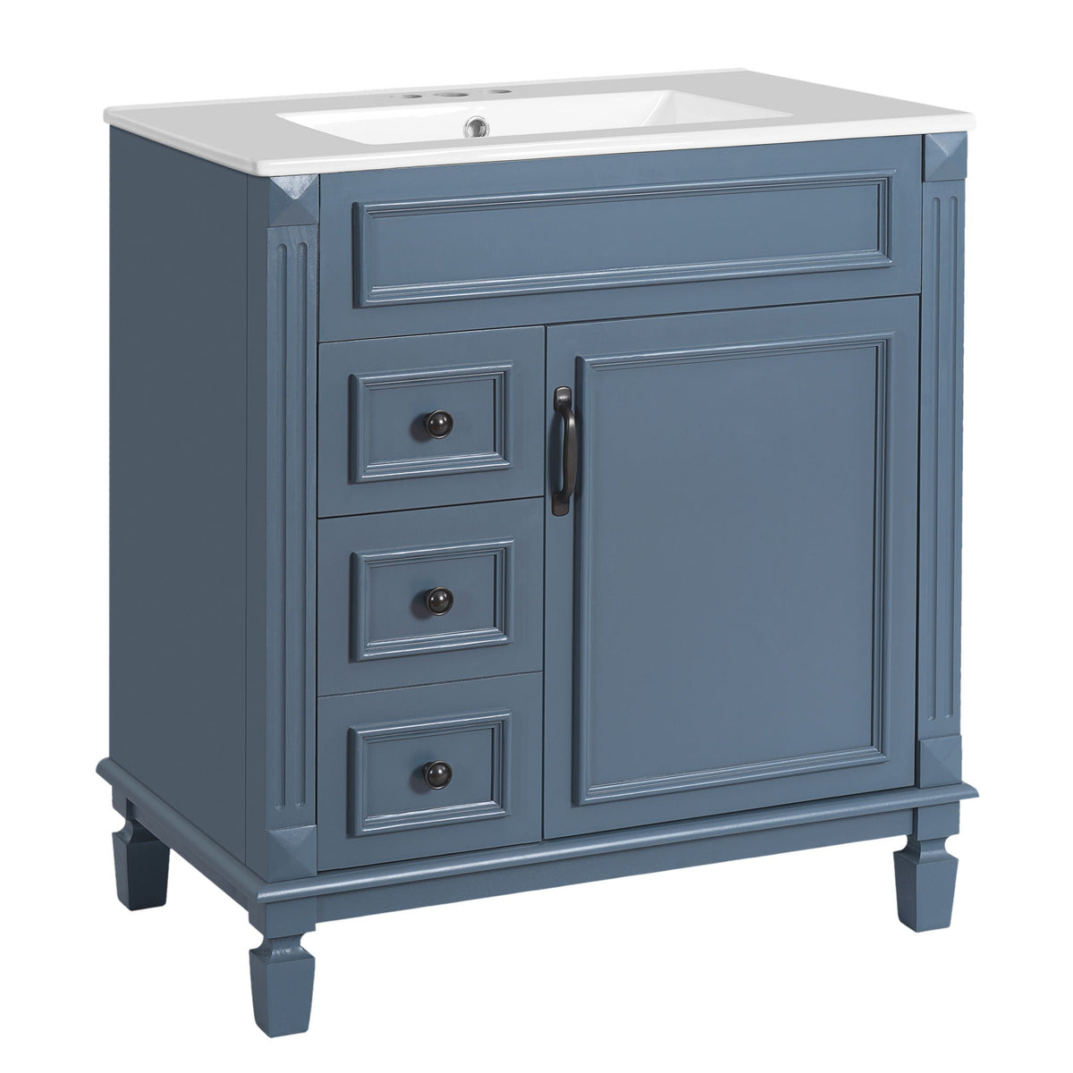 Bathroom Vanity with Ceramic Sink and Storage - White or Blue
