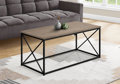 Rectangular Coffee Table with Metal X-Base - Light Brown, Dark Gray, or Black