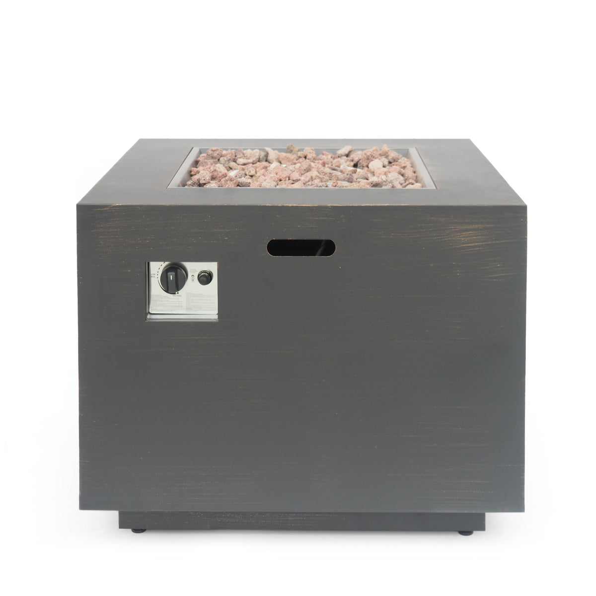 Outdoor Iron Square Propane Fire Pit with 50,000 BTU - Brushed Brown