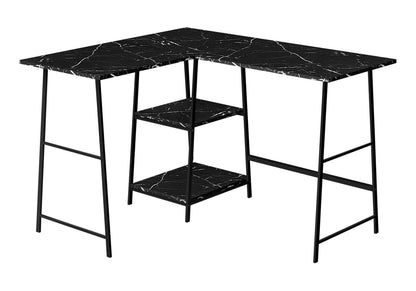 Contemporary L-Shape Corner Computer Desk with Marble Look Laminate - White or Black
