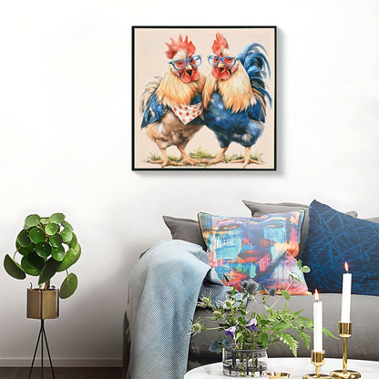 Farmhouse Rooster Wall Art with Distressed Frame - Rustic Canvas Print