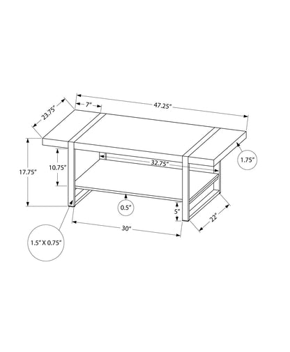 Rectangular Coffee Table with Fixed Storage Shelf - Dark Brown or Black
