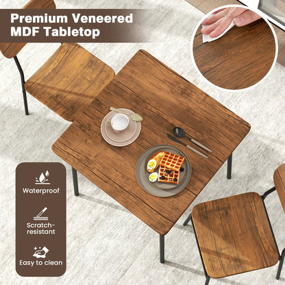3 Piece Dining Table Set for 2 Wood Square Table with Metal Frame-Brown