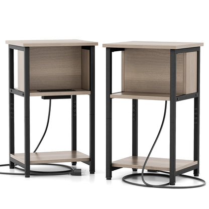 3-Tier End Table with USB Ports & Power Outlets