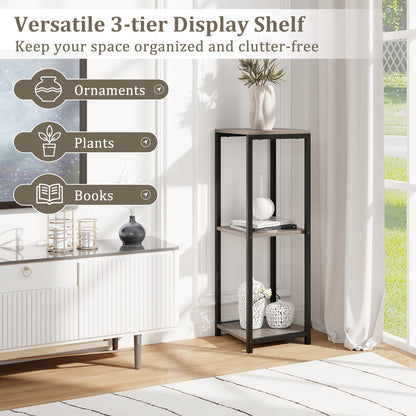3-Tier Tall Metal Plant Stand Corner Plant Holder with Anti-tipping Device-Black & Gray
