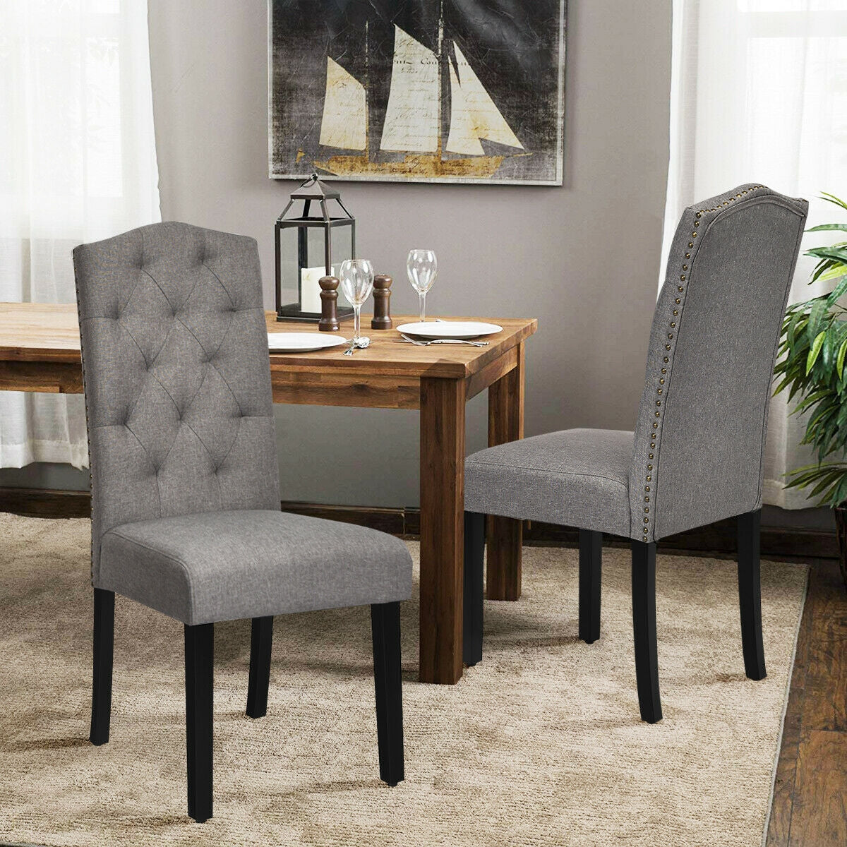 Set of 2 Tufted Upholstered Dining Chairs