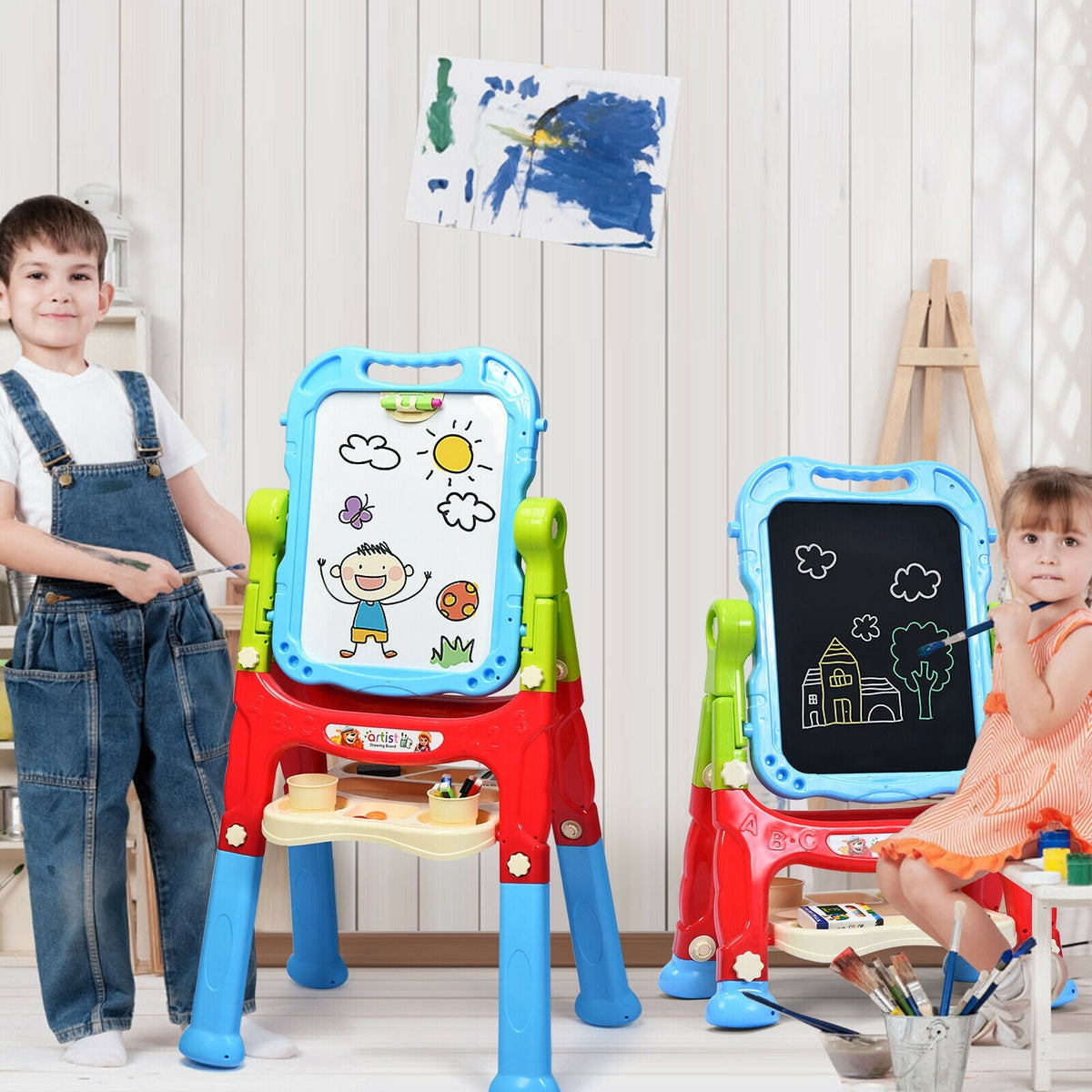 Height Adjustable Kids Art Easel Magnetic Double Sided Board