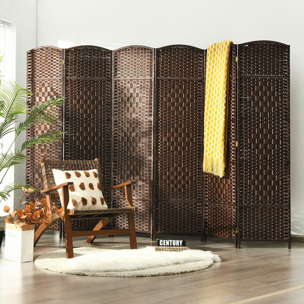 6.5Ft 6-Panel Weave Folding Fiber Room Divider Screen