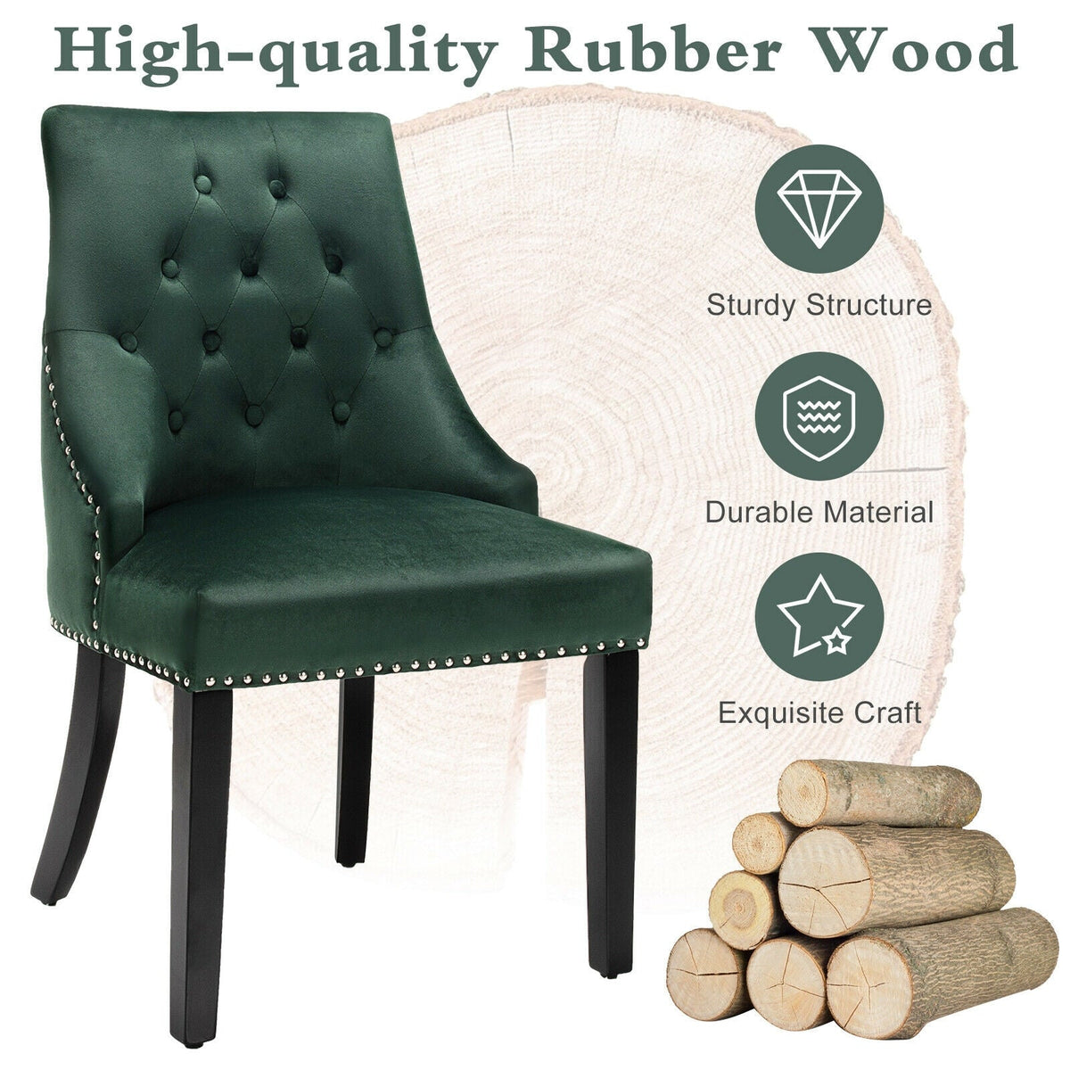 Modern Upholstered Button-Tufted Dining Chair with Naild Trim