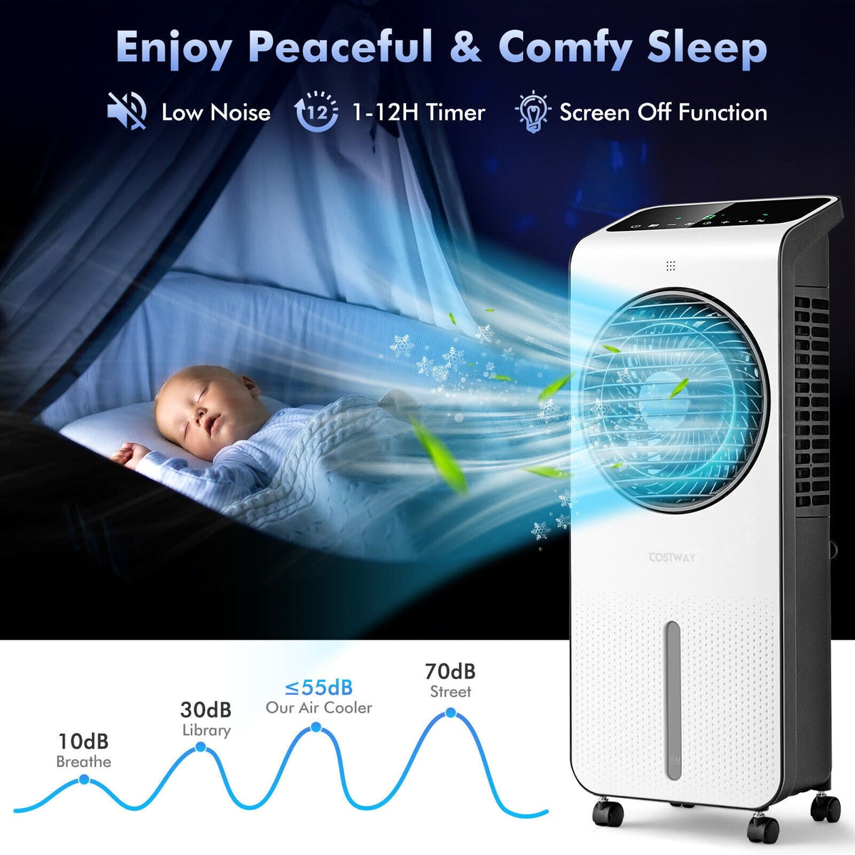 3-in-1 Evaporative Air Cooler with 12H Timer Remote-White