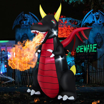 8 Feet Halloween Inflatable Fire Dragon Decoration with LED Lights