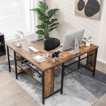 Industrial L-Shaped Corner Computer Desk Office Workstation with Storage Shelves
