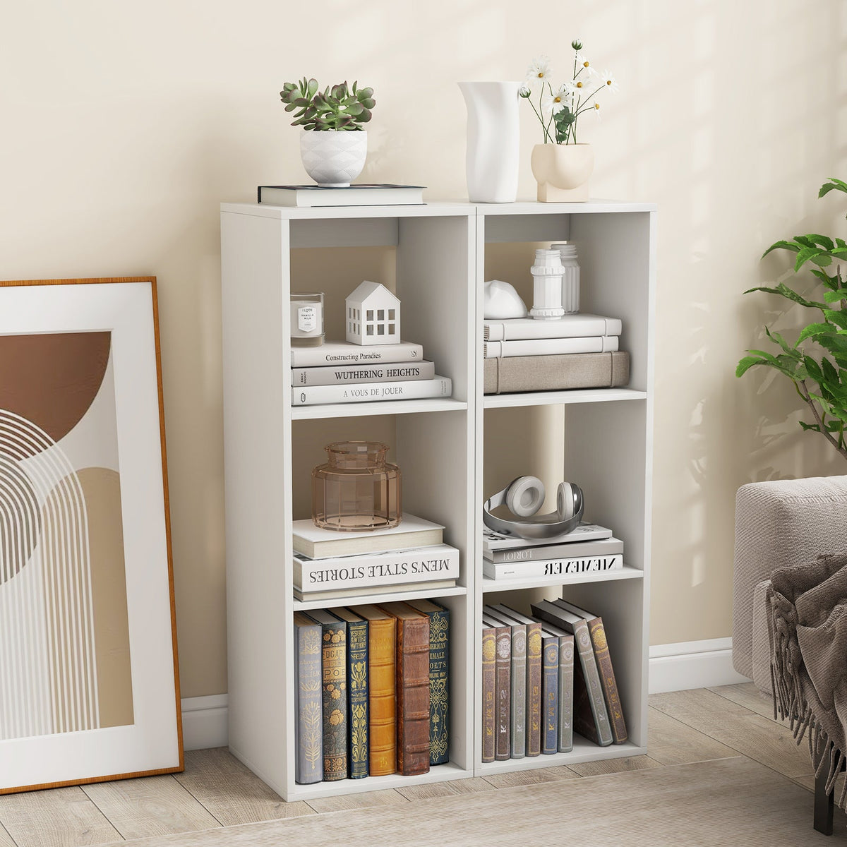 3 Cube Bookshelf with Back Guardrail for Living Room Bedroom