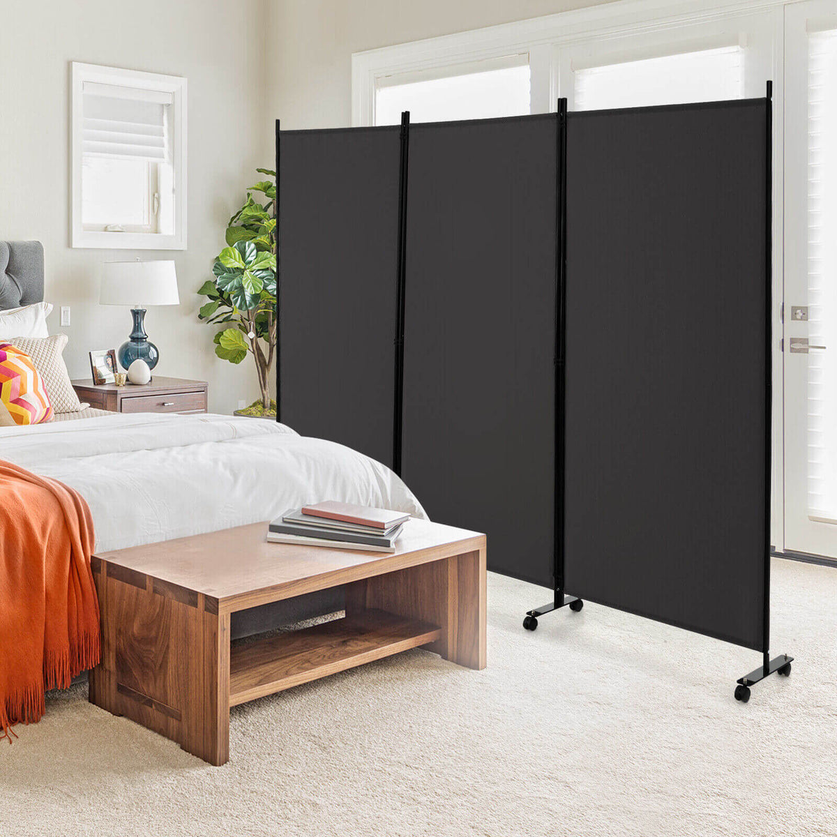 3 Panel Folding Room Divider with Lockable Wheels