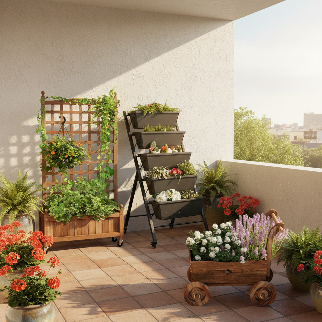 3-Piece Decorative Garden Ensemble: Mobile Planters for a Lush Oasis