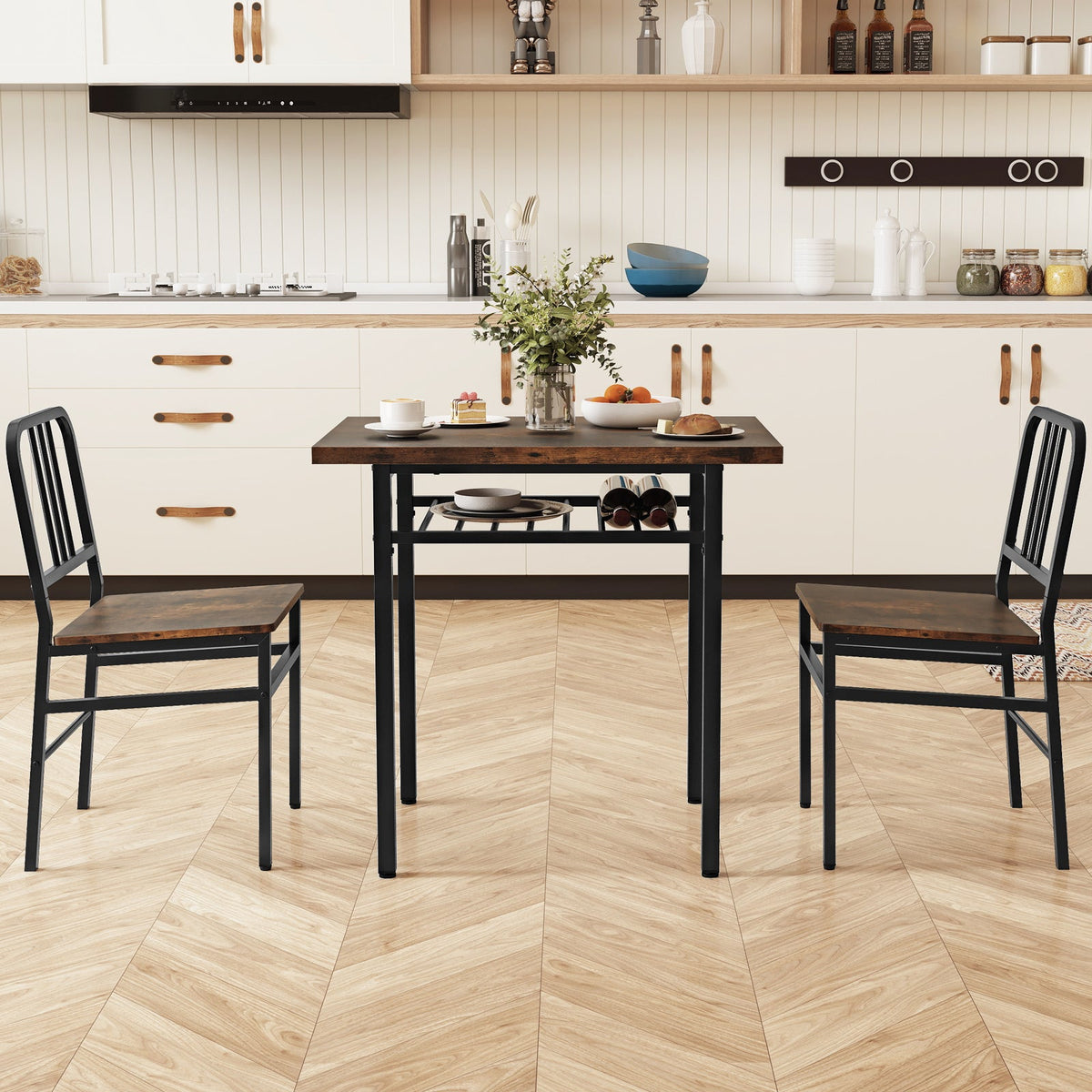 3-Piece Dining Table Set with Rectangular Kitchen Table and 2 Chairs