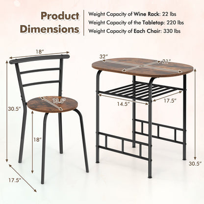 3 pcs Home Kitchen Bistro Pub Dining Table 2 Chairs Set