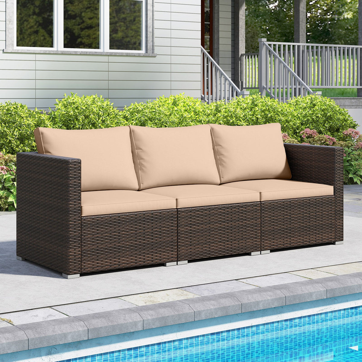 3 Pieces Patio Sectional Sofa Set with Soft Cushions