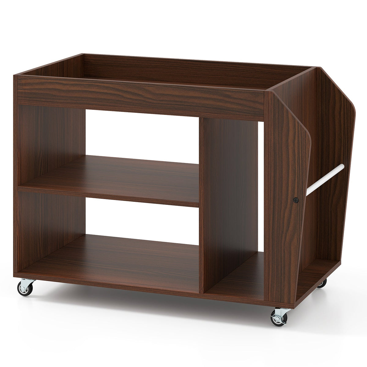 3-Tier Side End Table with Universal Wheels-Walnut