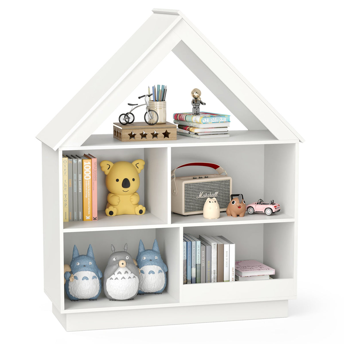 3-Tier House-Shaped Toy Storage Organizer with Open Shelves-White