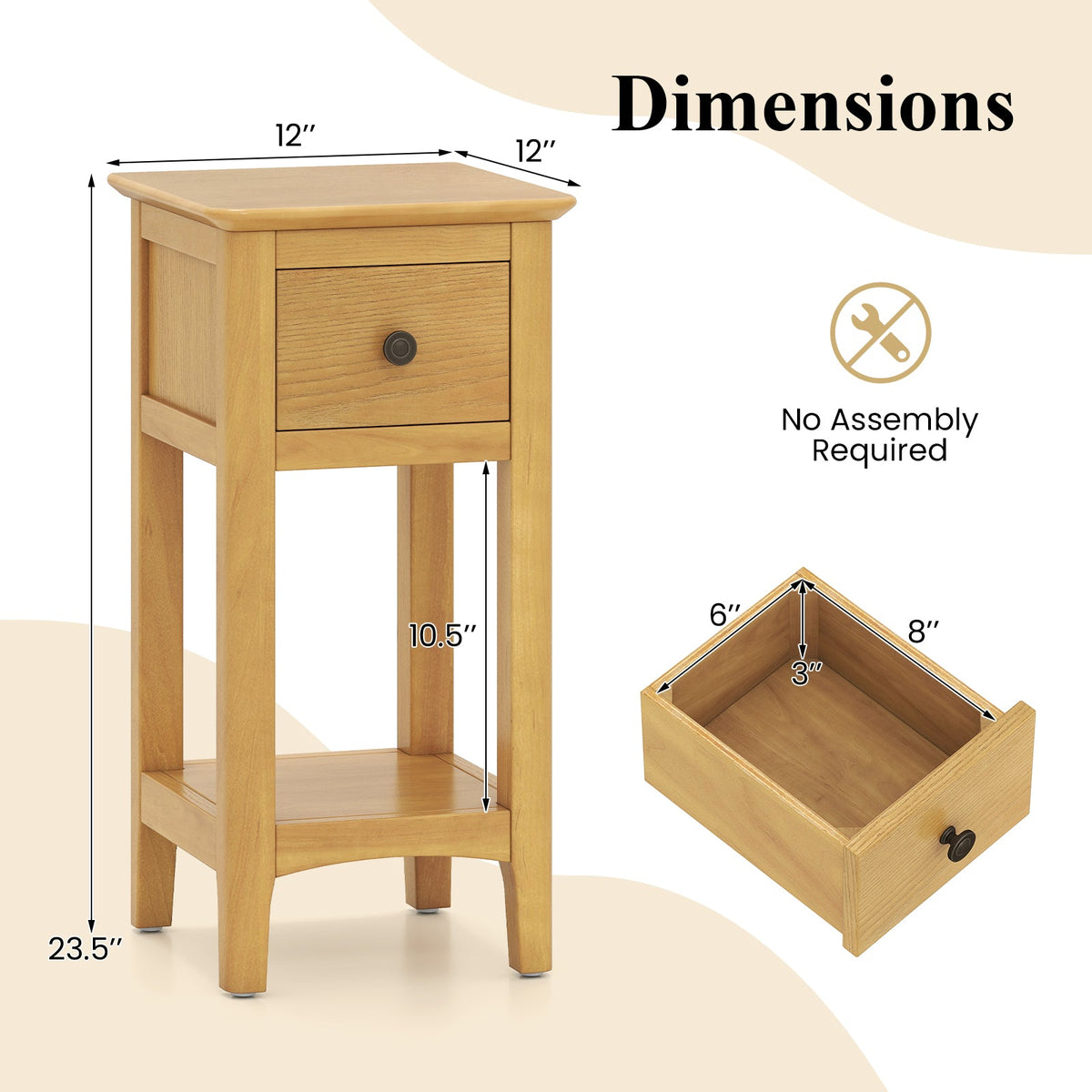3-Tier Nightstand with Drawer and Open Storage Shelf