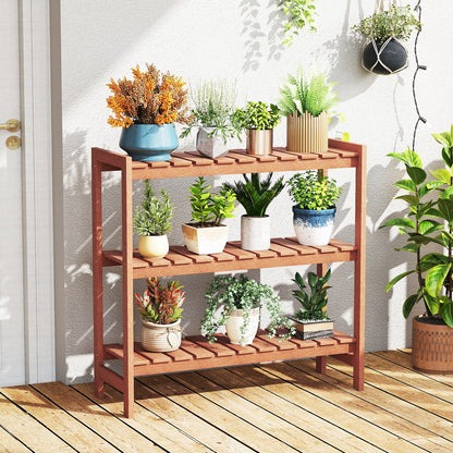 3-Tier Solid Wood Plant Stand with Slatted Shelves