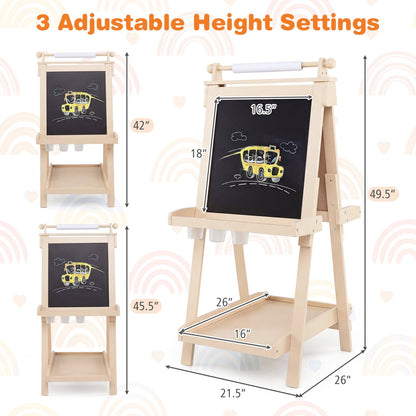 Double-Sided Kids Art Easel with Chalkboard & Whiteboard