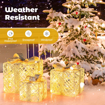 3 Pack Christmas Lighted Gift Box with 50 LED Lights and Detachable Bows