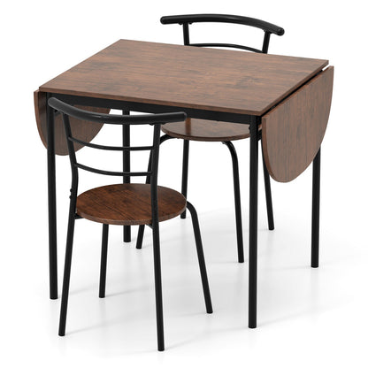3 Pieces Dining Set with 2 Chairs and Modern Kitchen Table for Small Space-Brown