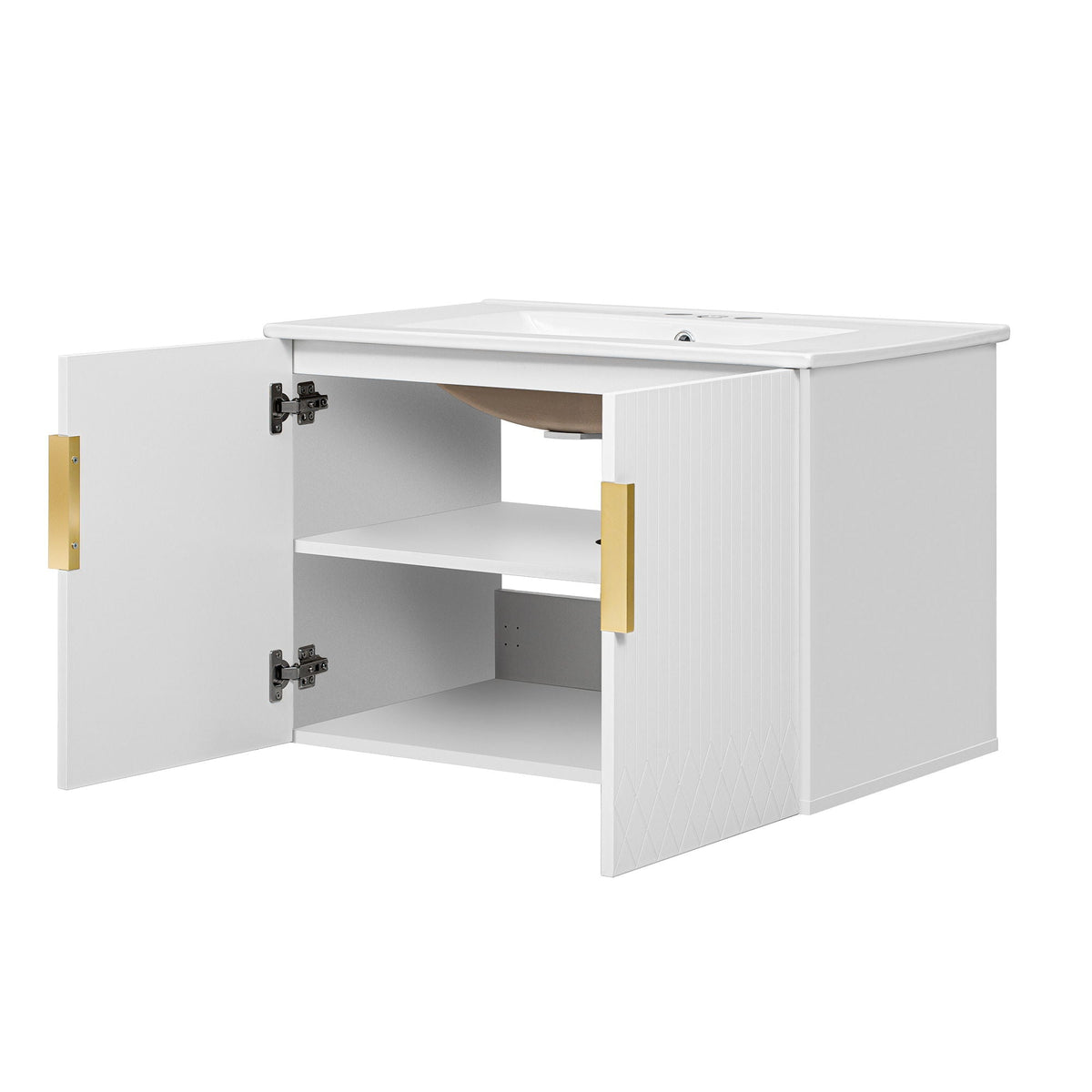 Modern Rectangular Bathroom Vanity With Sink and Soft-Close Storage - Black or White