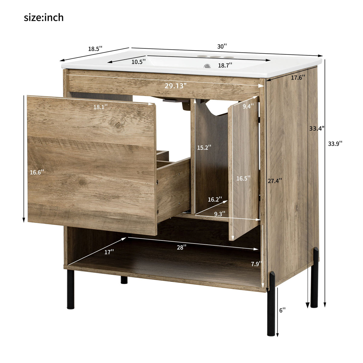 Bathroom Vanity Cabinet With Sink - Natural Wood