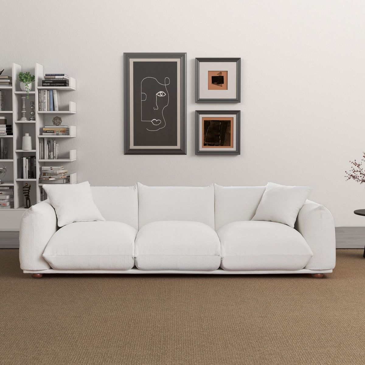 Kely Modern 100'' Cream Boucle Upholstered Sofa with Solid Wood Frame - Cream
