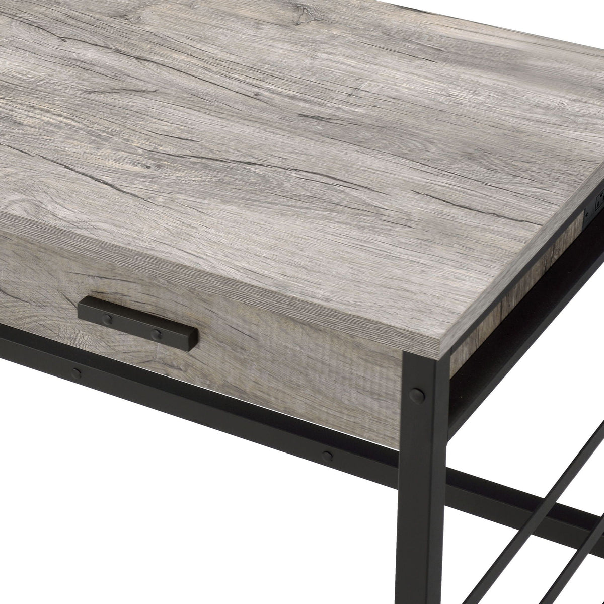 Disho Weathered Writing Desk with USB Ports - Oak