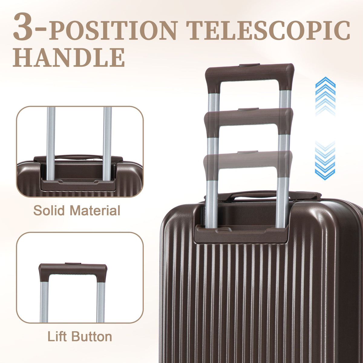 ABS Spinner Wheel Luggage Set with Cosmetic Case - Brown