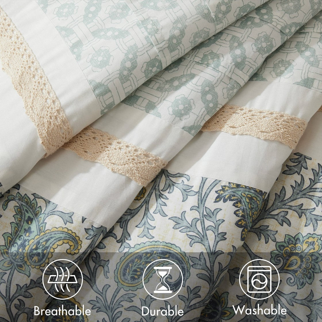 9 Piece Cotton Percale Comforter Set with Decorative Pillows - Aqua
