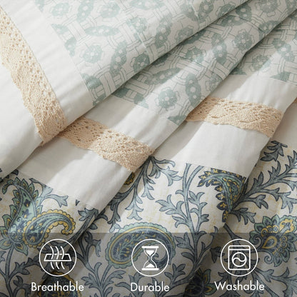 9 Piece Cotton Percale Comforter Set with Decorative Pillows - Aqua