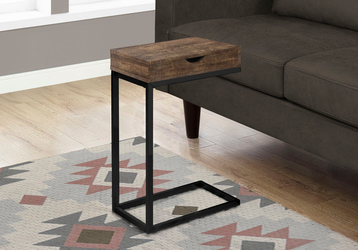 Modern C-Shaped Accent Table with Storage Drawer - Brown