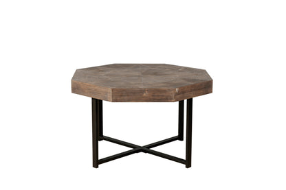 Wood Octagonal Vintage Patchwork Coffee Table with Metal Frame - Antique Brown