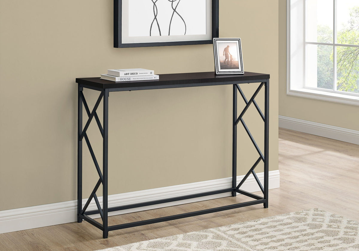 Modern Wood Look Console Table with Metal Frame - Dark Brown, Light Brown, or Dark Gray