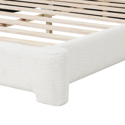 Cozy Bouce Upholstered Bed with Boucle Fabric - White