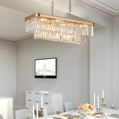 Rectangular Crystal Chandelier with Adjustable Height - Gold