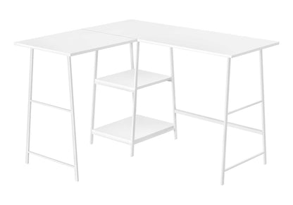 L-Shape Computer Desk with Storage Shelves - Light Brown or White